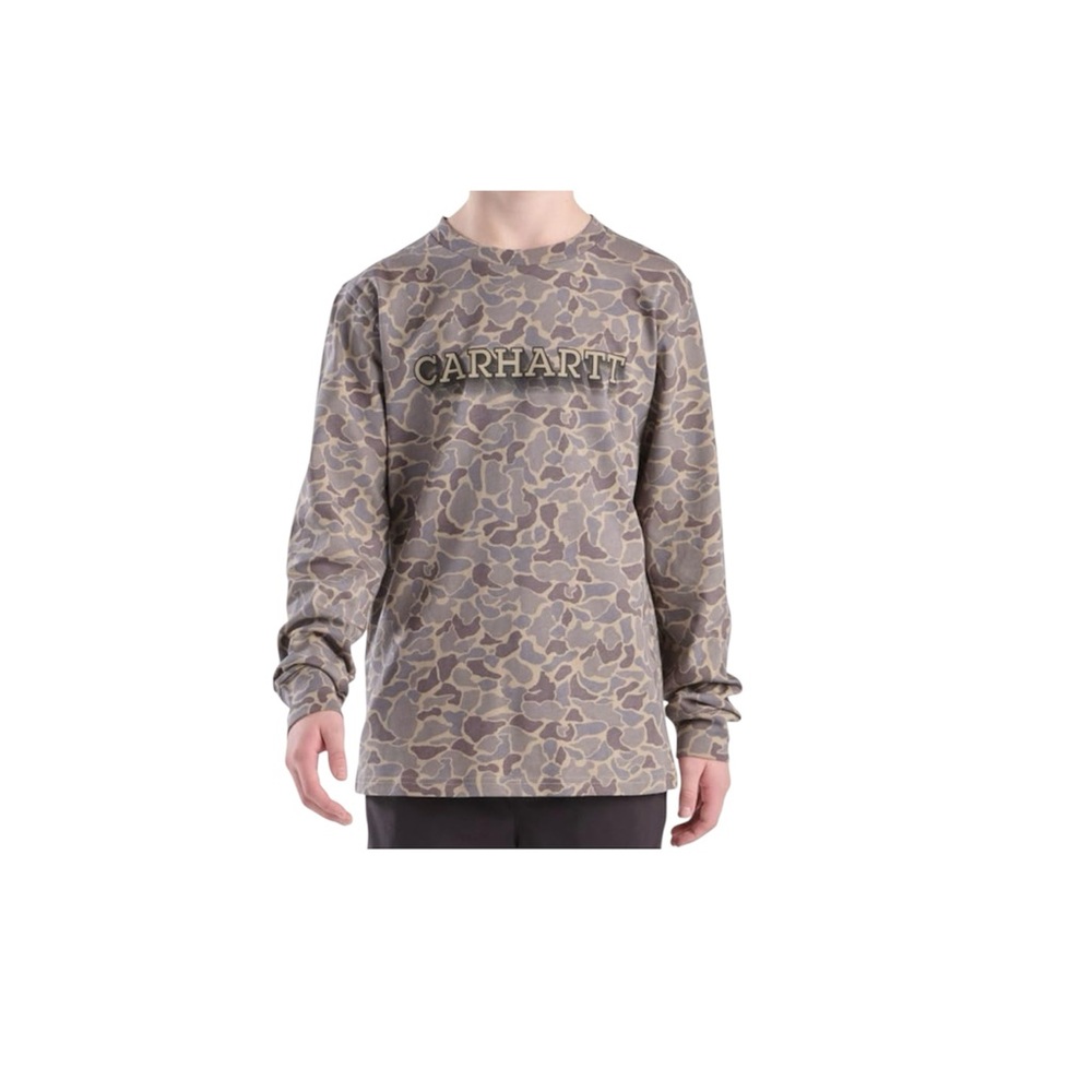 Carhartt Kid's Long-Sleeve Camo T-Shirt - Boys Large (14-16) Grey Duck Camo NWT